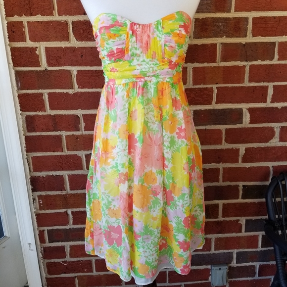 Shoshanna silk floral strapless dress 2 - Picture 6 of 14